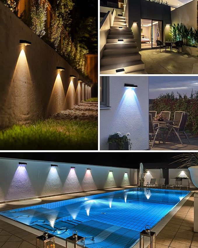Solar Fence Lights Outdoor 2025 Upgraded Solar Fence Lights Have 3 x 70 Lumen Reflector Lenses and 12 RGB Patterns IP65 Waterproof Auto On/Off for Backyard Deck Steps Fence (8 Pack)