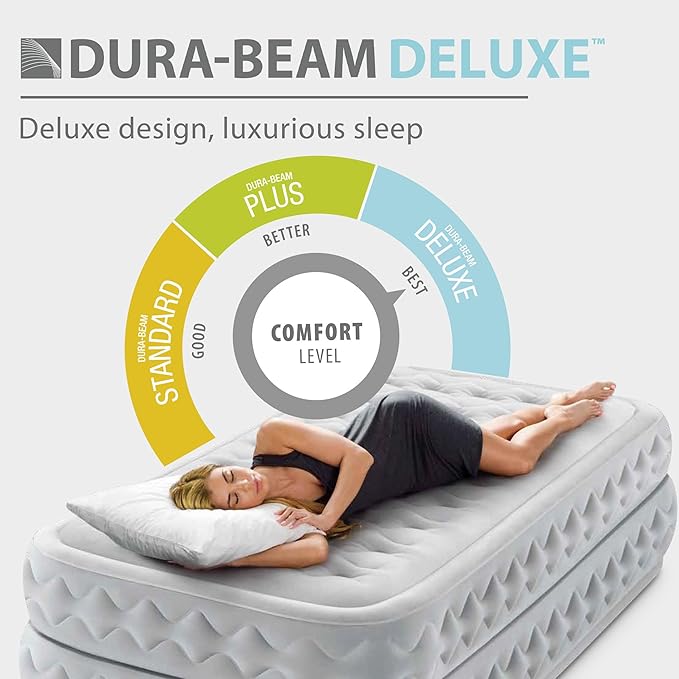 Intex 64489ED Dura Beam Supreme Air Flow Inflatable Velvetaire Soft Airbed Mattress w/Built in Pump &amp Portable Storage Case Queen