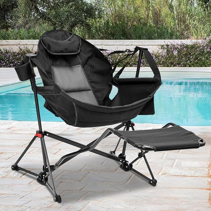 outdoor basic Adjustable Camping Folding Chair with Footrest - Portable Zero Gravity Lounge Chair for Beach Lawn Picnic Fishing &amp Backpacking Trips Supports 600lbs
