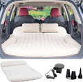 KMZ SUV Air Mattress Thickened and Double-Sided Flocking Travel Camping Bed with 2 Pillows &amp Electric Pump Dedicated Mobile Cushion Inflatable Bed for SUV Trunk and Rear Seat (Beige and Coffee)