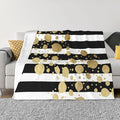 50X40 Faux Gold Paint Splatter On Black &amp White Stripes Lightweight Flannel Blanket - Soft and Breathable Polyester Suitable for Travel Camping and Home Decoration