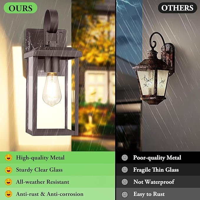 BesLowe 2-Pack Outdoor Wall Light Fixtures 15 Exterior Lighting Fixtures Wall Mount Waterproof Porch Lights Outdoor Wall Sconces Lanterns Modern Outside Lights for House Front Door Garage Brown