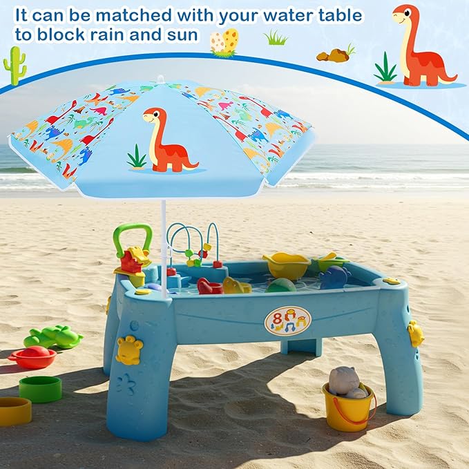 Sweetude Water Table Umbrella (Table Not Included) Kids Seaside Beach Umbrella Picnic Canopy for Summer Toddlers Sand Beach Camping Garden Outdoor Pool Shade Party Supply(Dinosaur Theme)