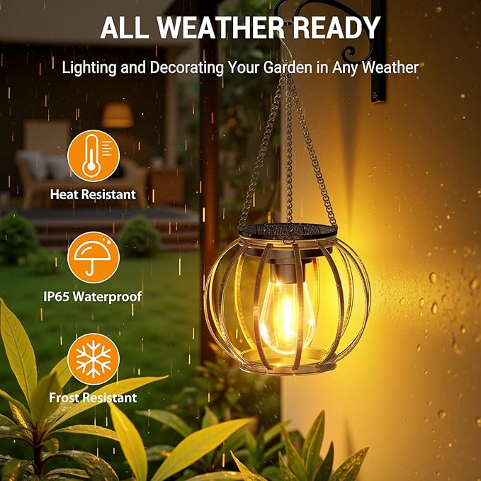 KOOPER Solar Lanterns Outdoor Waterproof 4 Pack Upgraded Bronze Metal Hanging Solar Lights Outdoor Lanterns Brighter Auto On/Off Outdoor Hanging Lantern for Yard Patio Pathway Porch Garden Decor