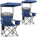 Overmont 2PCS Camping Chair with Canopy Shade Cooler Bag - Oversized Folding Beach Chair with High Back Support Big Cup Holder - Portable Lawn Chair for Outdoor Travel Sports Fishing - Support 330lbs