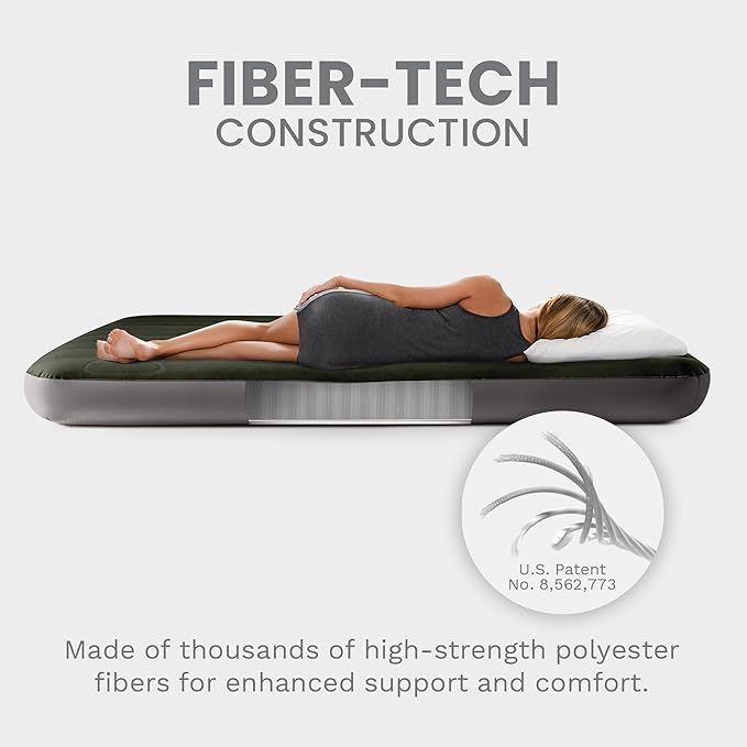 Intex 64762E Dura-Beam Standard Downy Air Mattress: Fiber-Tech – Full Size – Built-in Foot Pump – 10in Bed Height – 300lb Weight Capacity