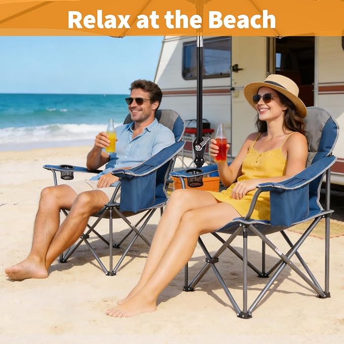 NEWBULIG Oversized Folding Camping Chairs for Adults Heavy Duty Support 500 LBS Portable Outdoor Collapsible Chair with Cup Holders Side Cooler &amp Pockets for Lawn Beach Fishing Hiking