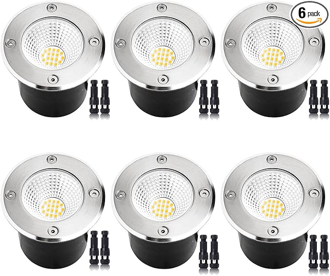 7W Led Landscape Well Lights Low Voltage Landscape Ground Lights12V/24V Landscape LightingIP67 Waterproof Outdoor InGround Lights for Garden Tree UplightsDeckYardPatio 6Pack(Warm White)