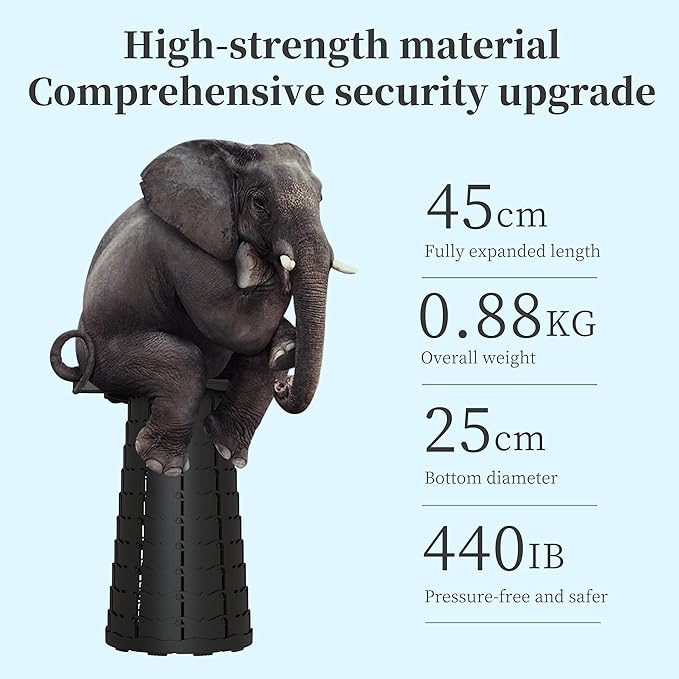 Telescoping Portable Sturdy and Lightweight Stool Retractable Collapsible Camping Car for Travel Picnic Fishing Hiking Museums Shows Capacity 440Ib (Only Stool)