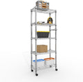 61-Inch Metal Storage Rack with Wheels 5-Tier Adjustable Wire Mesh Rack with Side Handles 24-Inch Wide Heavy-Duty Rolling Shelving Unit Easy to Assemble for Kitchens and Home Garages Silver