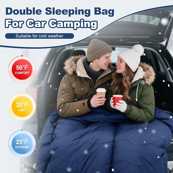 0 Degree Flannel Double Sleeping Bag for Adults Couples or Family - Winter Queen Size Waterproof &amp Warm 2-Person Sleeping Bag for Cold Weather Camping RV Travel