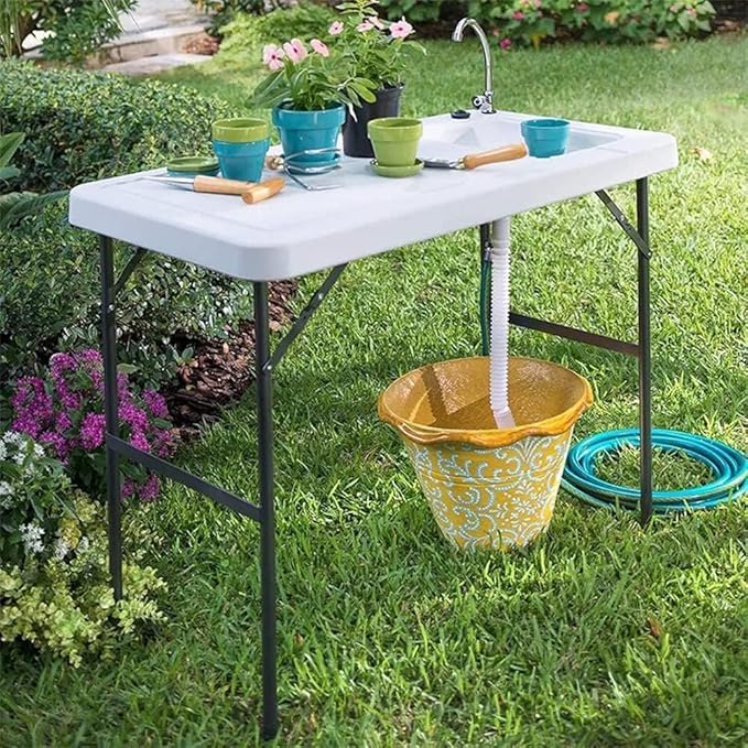 Portable Folding Table Camping Sink Table Portable Camping Folding Desk Food Cleaning and Cutting Outdoor Picnic/Camping Table with Sink Faucet
