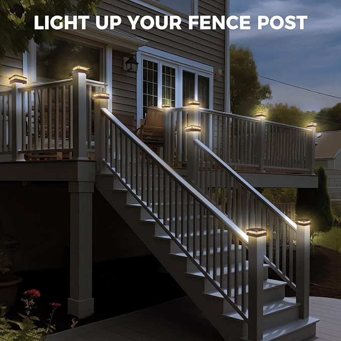 Peasur 4x4 Solar Post Cap Lights Outdoor with 3 Modes 20 Packs Brown Fence Deck Light Solar Powered Waterproof Wood/Vinyl Posts Top Lights for Yard Garden Patio Porch Railing Outside