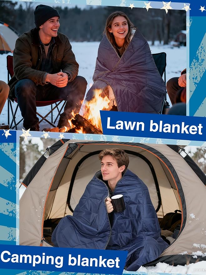 Aulock 55''W x 60''L Warm Outdoor Stadium Blanket Waterproof - Portable &amp Windproof Navy Blanket with Sherpa Fleece Lining for Camping Winter Cold Weather