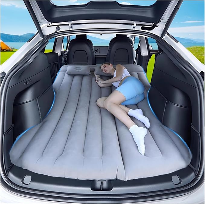 Car Air Mattress - Camping Bed Inflatable Airmattress for Tesla Model Y Backseat Trunk 6.4FT Foldable Pad Portable Car Air Bed Sleeping Mat for SUV RV VAN Truck Travel Tent Road Trip Home (Grey)