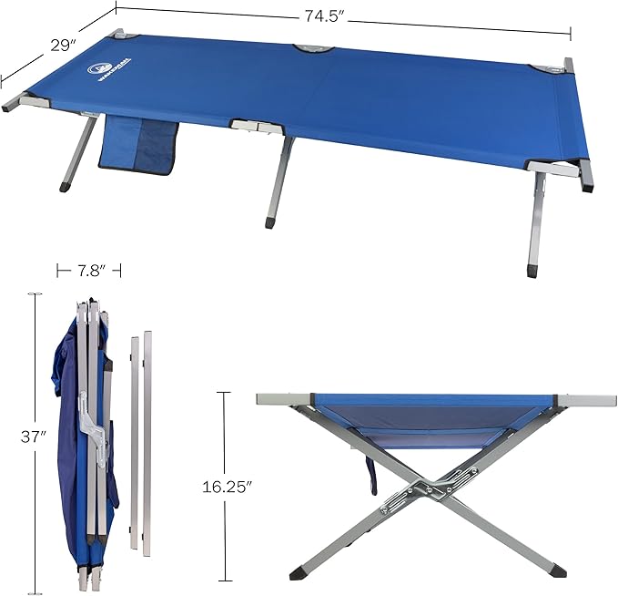 Camping Cot - Portable Folding Camp Bed - 600D Sleeping Cot for Adults with Steel Frame by Wakeman Outdoors (Blue)