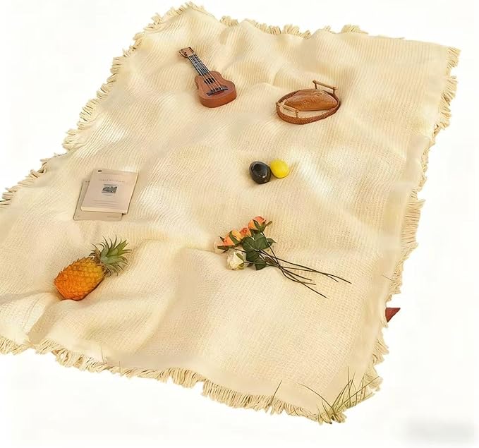 70x 70 Picnic Blanket Extra LargeLayer Outdoor Blanket for 5 to 7 AdultsCamping Grass Lawn Park Accessories Cute Couple Gifts Ideas Wedding Registry for Camping Park Beach (Cream)
