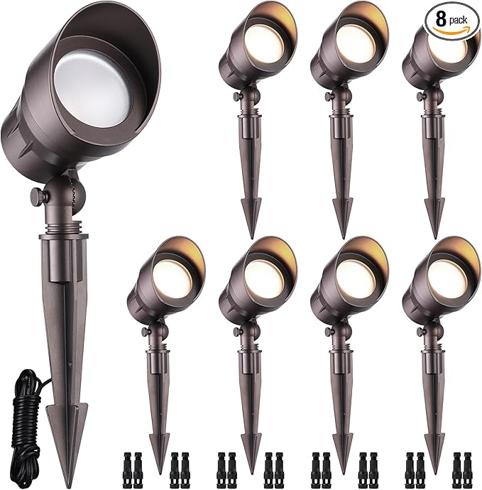 LEONLITE 8-Pack Low Voltage LED Landscape Spotlight 5W 12V Pathway Lights Outdoor CRI90 Aluminum Spot Lights for Garden ETL Listed IP65 Waterproof 3000K Warm White Oil Rubbed Bronze