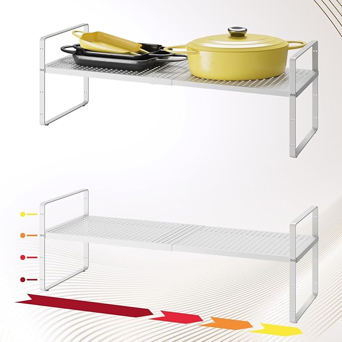 Hole Pattern Expandable Shelf Organizer2Pack 10.2 Wide Easy to Assemble Cabinet Organizer Shelf 16.5~27.1 Adjustable Height&ampStackable Spice Organization for Cupboard White
