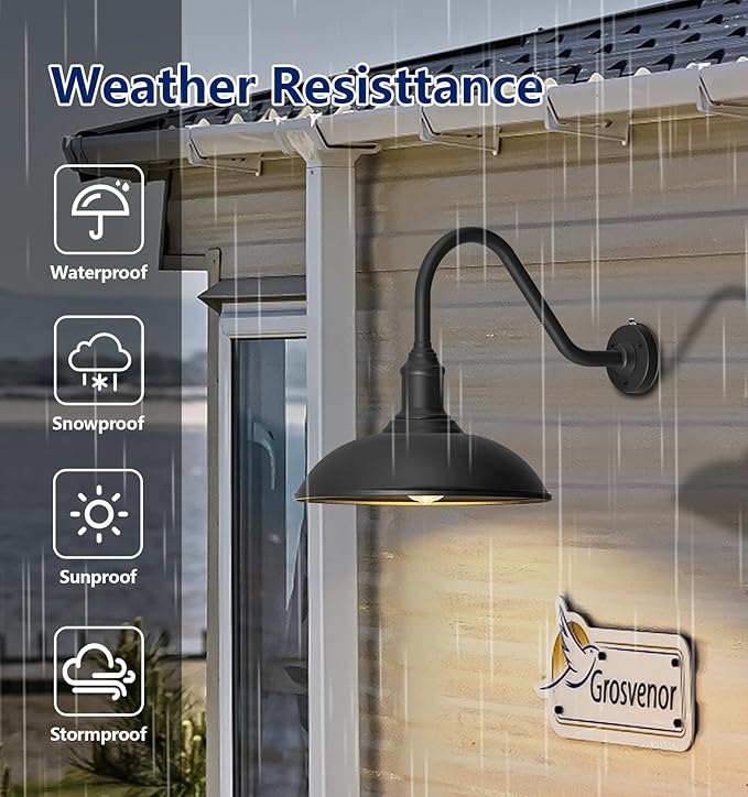 Large 18in Dusk to Dawn Outdoor Barn Lights Classic Gooseneck Light Up The Night Suitable for Porch Farmhouse Garage Lighting