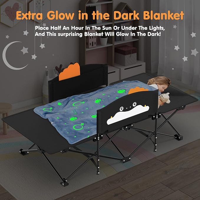 Suteck Kids Camping Cot Comfortable Toddler Cot Bed Easy to Store and Use Portable Sleeping Cot with Guardrail Lightweight Bed for Outdoor Indoor Home
