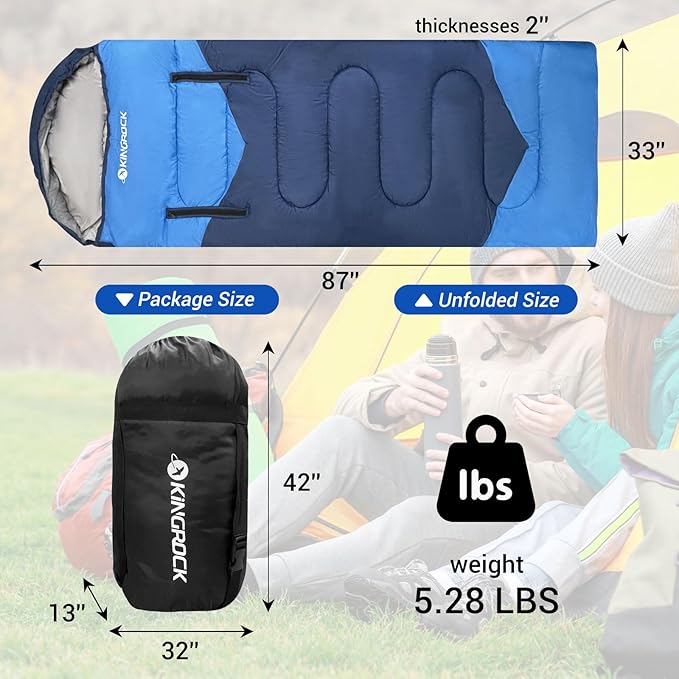 KINGROCK Sleeping Bags for Adults Backpacking Lightweight Waterproof- Cold Weather Sleeping Bag for Adults for Warm Camping Hiking Outdoor Travel with Compression Bags