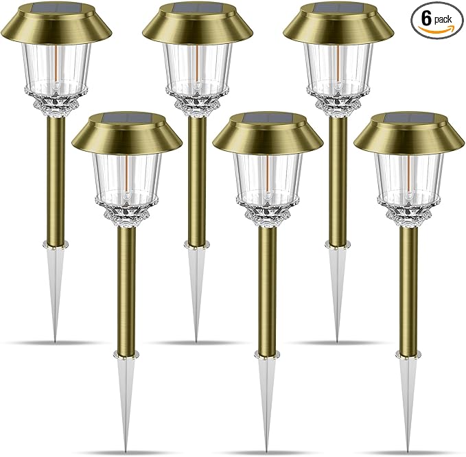 XMCOSY+ Solar Pathway Lights Waterproof - 6 Pack Solar Lights Outdoor 10-40 LM Dimmable Outdoor Solar Light for Yard Pathway Garden Driveway Walkway (Bronze)