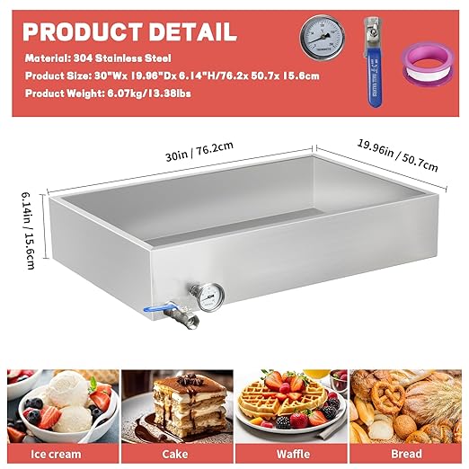 Maple Syrup Evaporator Pan 15.5Gal 304 Stainless Steel Maple Syrup Evaporator with Valve and Thermometer 30 x 20 x 6 Inch Feed Pan for Boiling Maple Syrup for Home and Outdoor Use