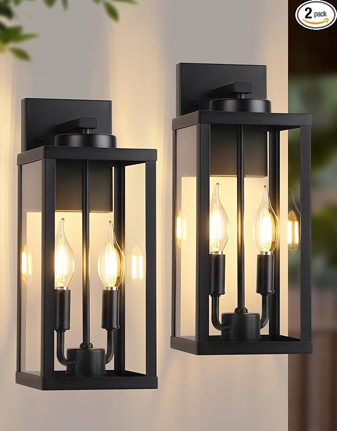 PARTPHONER Outdoor Indoor Wall Lights for House Transitional Wall Lantern Sconce Tall Wall Lamp Waterproof Exterior Lighting Fixture with E12 Base Outside Lights for House Porch Garage Black 2 Pack