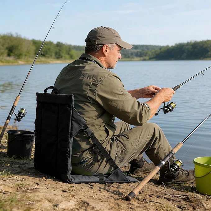 Folding Stadium Seat Cushion with Backrest Portable Bleacher Pad for Camping Fishing15.8'' x 16.5''Lightweight Chair with Backrest for Outdoor Sports and Concerts (Black)