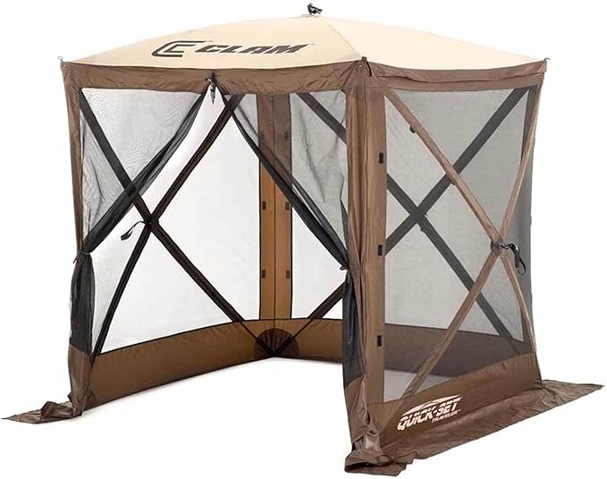 CLAM Pop Up Screen Tent Outdoor Camping Gazebo Canopy Traveler 6' x 6' Brown