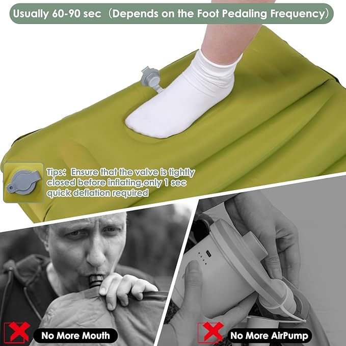 Extra Thick 4.8 Sleeping Pad for Camping Self Inflating Camping Pad with Built-in Foot Pump 78x27 Ultralight Sleeping Pad with Pillow for Backpacking Hiking Travel &amp Outdoor Fun (Green)