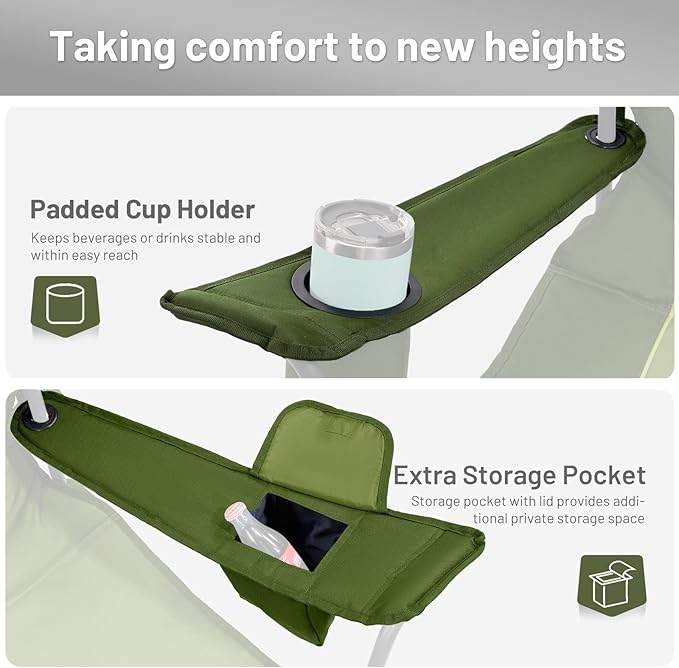 TIMBER RIDGE Oversized Folding Camping Chair for Adults Support 550 LBS Heavy Duty with Cup Holder Side Pocket for Camp Lawn Picnic Green 2 Pack