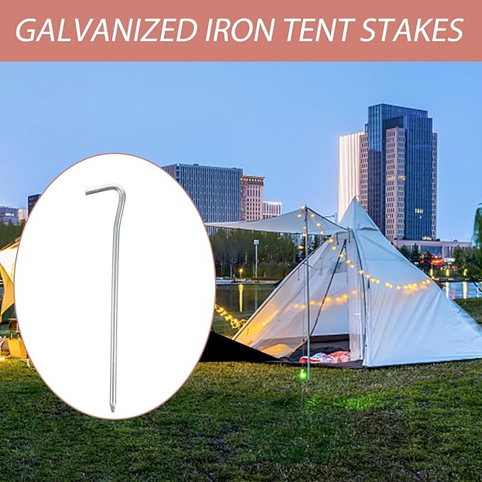 Angoily 25pcs Metal Tent Pegs Galvanized Iron Camping Stakes Outdoor Tent Nails for Ground Fixing Awning Rope Anchors Sturdy Garden Spike for Hiking and Shelter