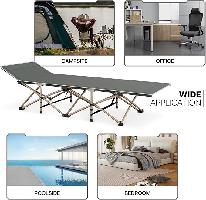MoNiBloom Folding Sleeping Cot for Adults Easy to Set Up Portable &amp Lightweight Camping Cot for Outdoor Camping Lounging and Elevated Napping Support 360 lbs Grey