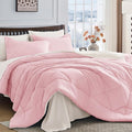 HEVUMYI Queen Comforter Set - 7-Piece All Season Bed in a Bag Queen Ultra Soft Bedding Set with Comforter Flat Sheet Fitted Sheet Pillowcases Pillow Shams Pink &amp Ivory