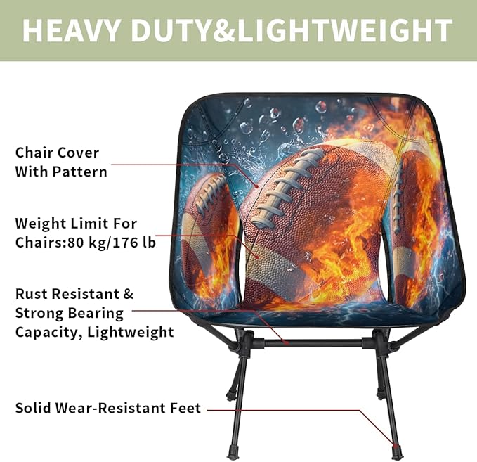 Rugby Camping Chair Folding Backpacking Chair Ball Sports Portable Lightweight Outdoor Chairs with Side Pockets for Hiking Beach Picnic