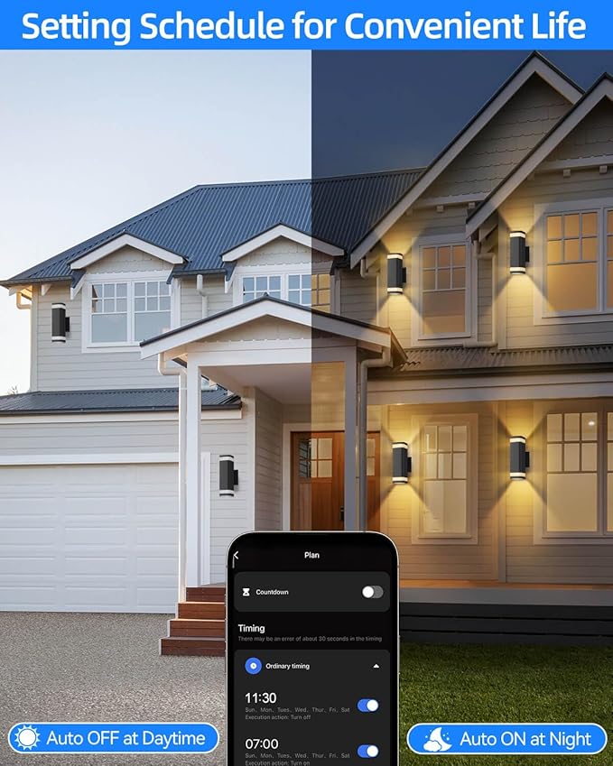 Smart Outdoor RGB Wall Lights 2 Pack Wi-Fi &amp App Control Color Changing Up and Down Wall Sconce with Remote Dusk to Dawn Waterproof Exterior Lighting Fixtures Works with Alexa Google Assistant