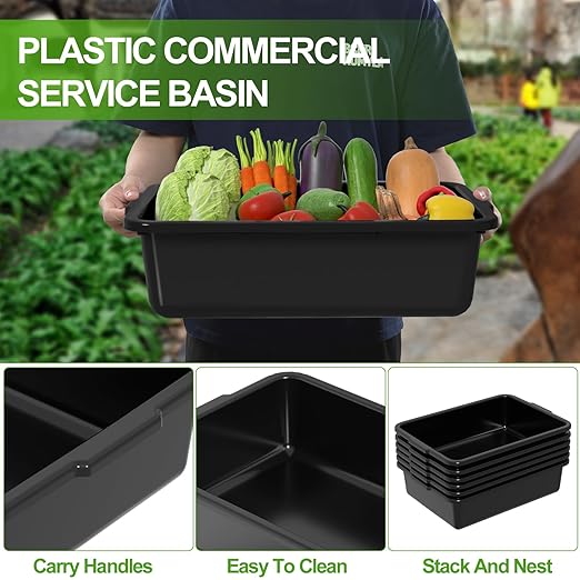 13 L Plastic Bus Bin Box Tub 12 Packs Commercial Bus Utility Bin Tote Wash Basin Black