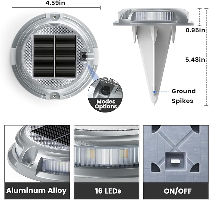 SIEDiNLAR Solar Driveway Lights Outdoor 16 LEDs 9 Modes Dock Markers Deck Lights Waterproof Warning for Driveway Ground Step Walkway Pathway Yard Garden RGB (16 Pack)