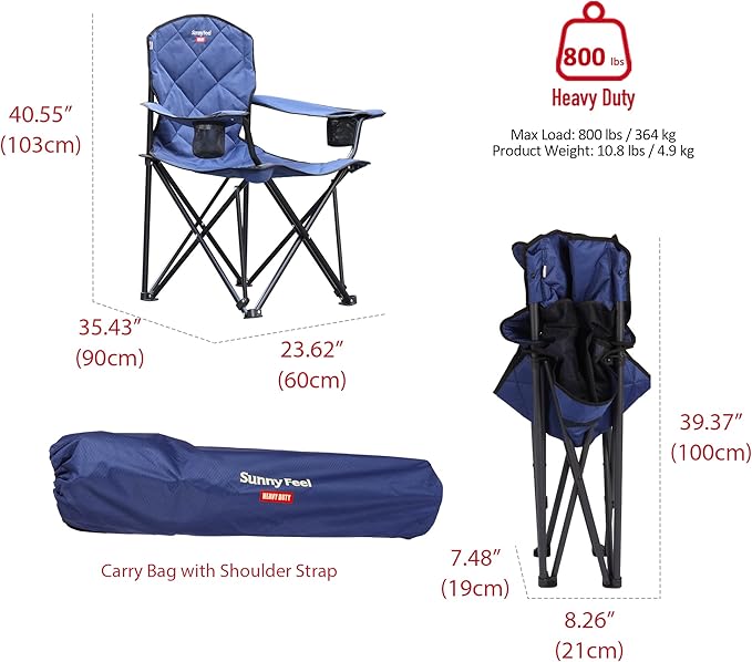 SUNNYFEEL XXL Oversized Camping Chair Heavy Duty 500 LBS for Big Tall People Above 6'4 Padded Portable Folding Sports Lawn Chairs with Armrest Cup Holder &amp Pocket for Outdoor/Travel/Picnic/Camp
