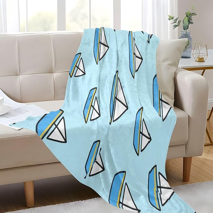 Throw Blanket Cartoon Ship Boat Blue Girl Throw Blanket 50x70