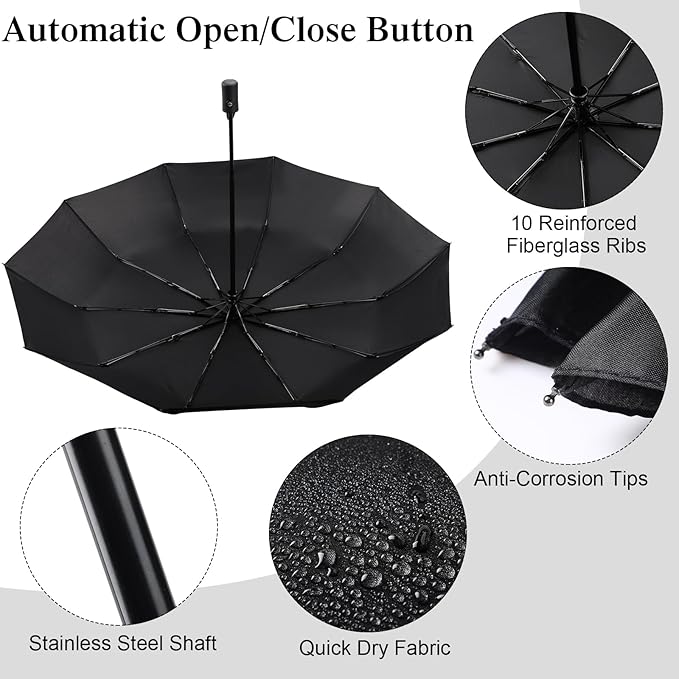 2 Pcs Beach Umbrella with Adjustable Universal Clamp Upf 50+ Automatic Open and Close Windproof Travel Portable Golf Umbrella for Beach Chair Stroller Fishing