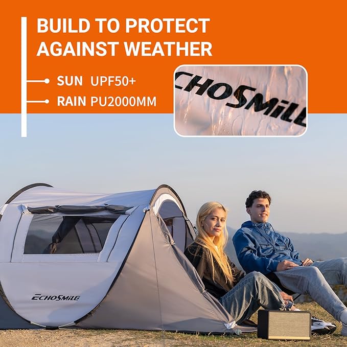 EchoSmile Instant Pop Up Camping Tent 2/4/6 Person Easy Setup Tent Water Resistant Dome Portable with Carry Bag