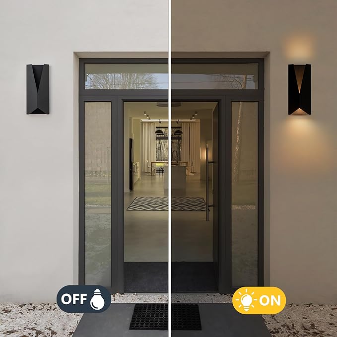 Modern Outdoor Wall Lights Exterior Black Dimmable LED Wall Sconce 14 Inch Front Porch Light Fixture Wall Mount Waterproof Patio Sconce Lighting for House Commercial 2-Pack