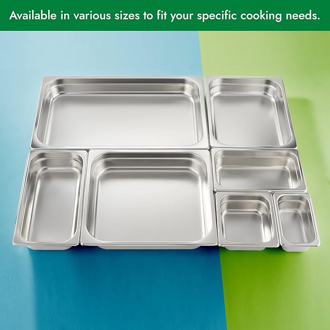 HECMAC 6 Pack Anti-Jam Hotel Pans 1/2 Size 2 1/2 Inch Deep Commercial Stainless Steel Chafing Steam Table Pan Catering Storage Metal Food Pan 23 Gauge