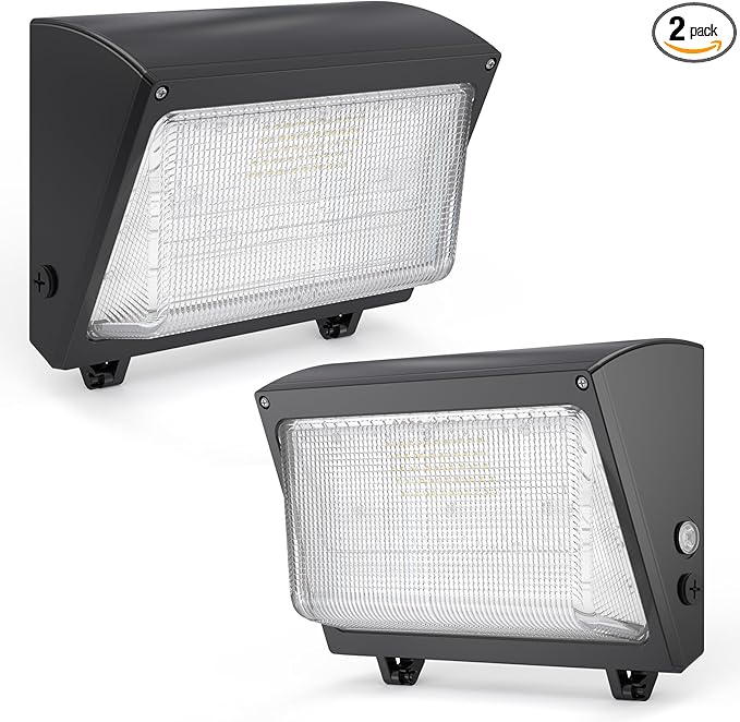LED Wall Pack Light: 120W 18000lm LED Security Flood Lighting with Dusk to Dawn Photocell - Glass Lens Outdoor LED Wall Lights 2Pakcs for Yard ETL Listed
