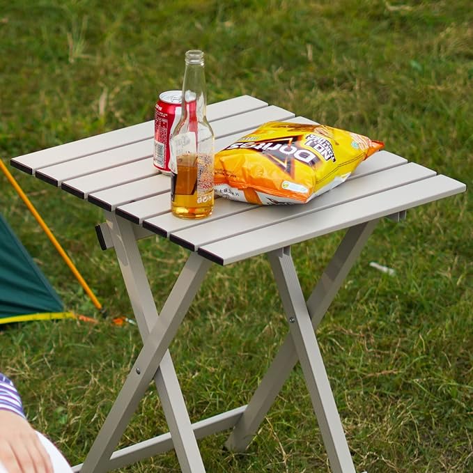 SUNNYFEEL Folding Camping Table - Lightweight Aluminum Portable Picnic Table 18.5L x 18.5W x 24.5H Inch for Cooking Beach Hiking Travel Fishing BBQ Indoor Outdoor Small Foldable Camp Tables