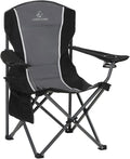 LET'S CAMP Oversized Outdoor Folding Camping Chair Heavy Duty Arm Chair with Cup Holder and Storage Bag 350 LBS Weight Capacity Grey