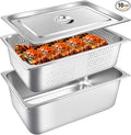 3 Pack Full Size 6 Inch 8 Inch Hotel Pan with Lid Perforated Steam Table Pan Chafing Pans Steam Table Tray Stainless Steel Restaurant Supplies for Buffets Catering Commercial Kitchen